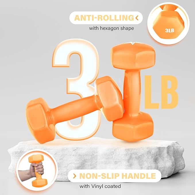 Yes4All Vinyl Hexagon Dumbbell - Dumbbells Set of 2 Hand Weights for Home Gym & Strength Training (2-15 lbs Weight Options)