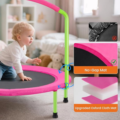 Ativafit 36inch Elastic Band Big Handle Toddler Trampoline for Kids Ages 2-6 Indoor Outdoor Mini Trampoline with Safety Padded Cover Fun for Kids