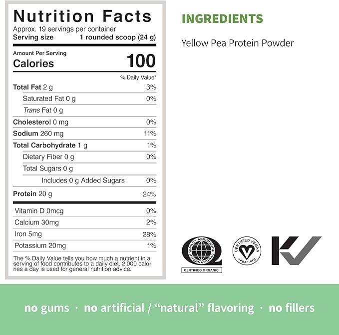Sprout Living Organic Pea Protein Powder, Unflavored, 20 Grams of Plant Based Organic Protein Powder Without Artificial Sweeteners, Non Dairy, Non-GMO, Vegan, Gluten Free (1 Pound, 19 Servings)