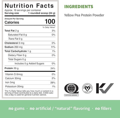 Sprout Living Organic Pea Protein Powder, Unflavored, 20 Grams of Plant Based Organic Protein Powder Without Artificial Sweeteners, Non Dairy, Non-GMO, Vegan, Gluten Free (1 Pound, 19 Servings)