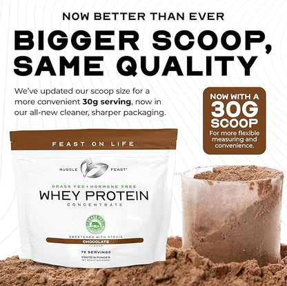Muscle Feast Grass-Fed Whey Protein Concentrate Powder, All Natural, Hormone Free Pasture Raised Whey Protein Powder for Women & Men, Clean, Non-GMO & Gluten Free Whey Concentrate - Chocolate, 5lb