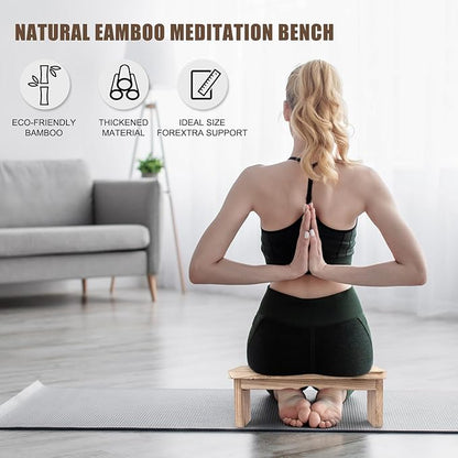 Meditation Bench - Yoga Bench,Wooden Zen Meditation Stool Kneeling Bench for Mindfulness Practice Tea Ceremony and Relaxation Ergonomic Design for Comfort and Support Household，Light Wood