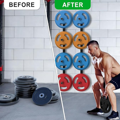 "Kipika Weight Plate Storage Rack - Wall Mounted Weight Plate Holder with Durable Steel Construction Organizer for Olympic Plates, 1000lb Capacity, Space-Saving for Home Gym"