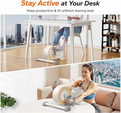 Under Desk Bike Pedal Exerciser, Quiet Magnetic Mini Exercise Bike with MERACH App for Arm, Leg Recovery, Physical Therapy, Smooth Foot Desk Cycle with 2 Resistance Bands & Non-Slip Mat