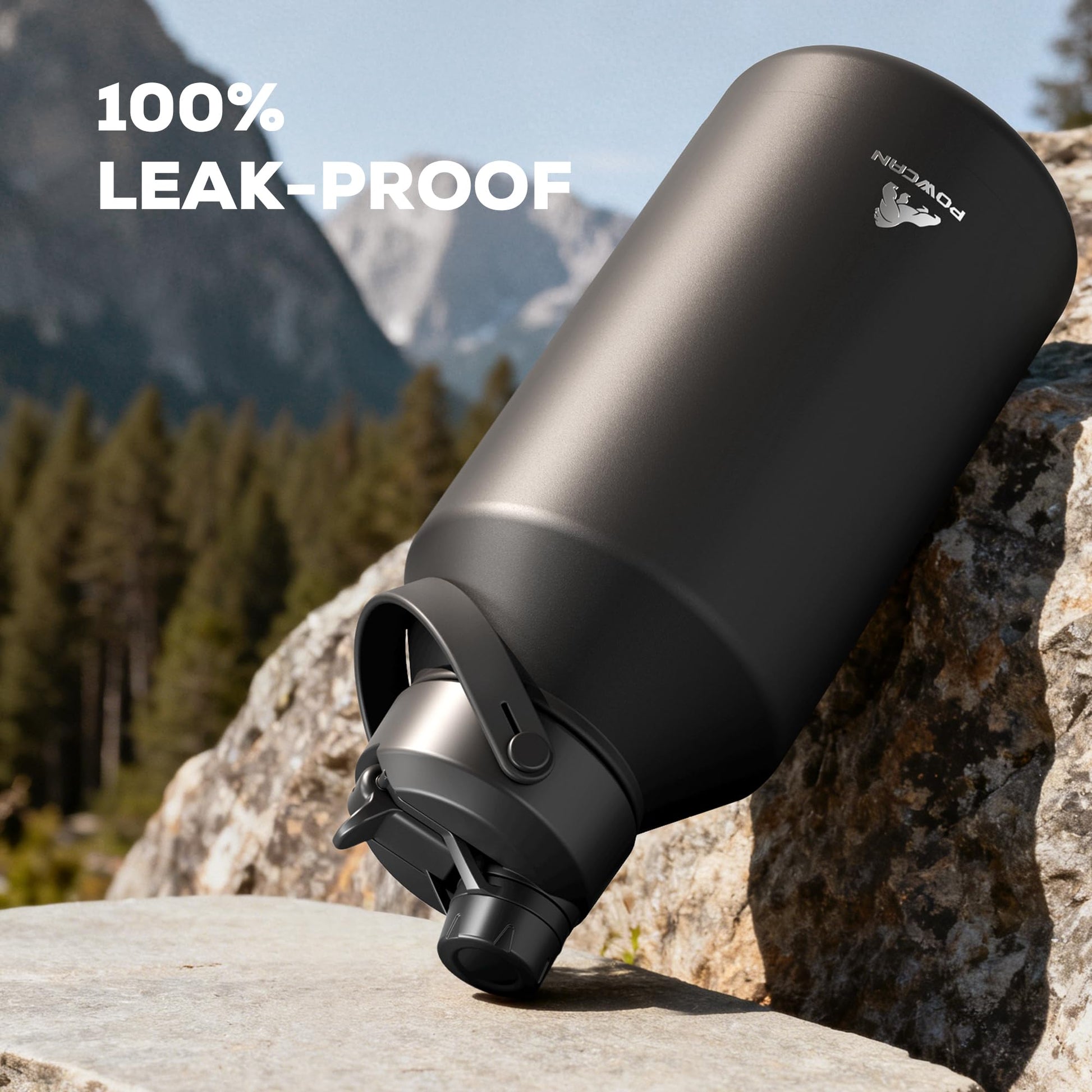 POWCAN 64 oz Insulated Water Bottle for Sports: 2-in-1 Straw & Spout Lid, Leakproof, Carrier Bag