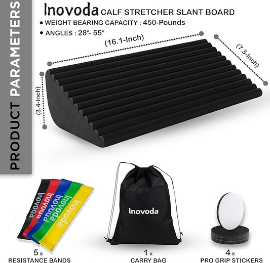 Slant Board for Calf Stretching | Ankle Balance Board, Ankle Exerciser Strengthener for Relief of Plantar Fasciitis, Achilles Tendonitis & Calf Tightness | Calf Stretcher with 5 Resistance Bands & Carry Bag