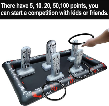 Giant Tombstone Ring Toss Games Halloween Party Game Favors for Kids Inflatable Gravestone Ring Toss Game Halloween Party Decor Outdoor Carnival Game Classroom Indoor Outdoor School Yard
