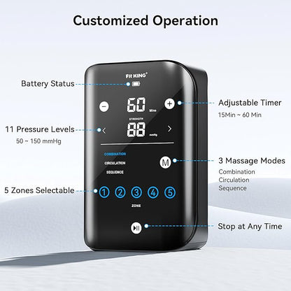 FIT KING Cordless Recovery System, Professional Air Compression Massager, Reduces Muscle Pain and Improves Circulation, Warm-up and Fast Recovery for Athletes, Zone Massage Optional (Medium)