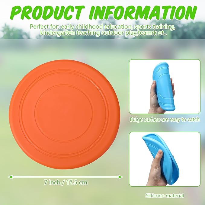 6 Pcs Kids Flying Disc 7 Inch Silicone Flying Disks Set for Kindergarten Outdoor Backyard Beach Lawn Park