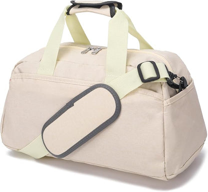 14 inch Small Gym Bag for Women & Men, Mini Duffel Bag for Travel Sports Lightweight Carry On Bag (Beige)