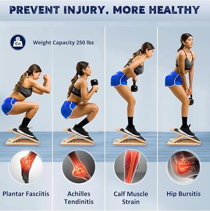 Professional Wooden Slant Board for Calf Stretching, Portable 5-Stretch Board for Knees, Non-Slip Foot Incline Board Physical Therapy Equipment Calf Stretch, Extra Side Handle for Carry