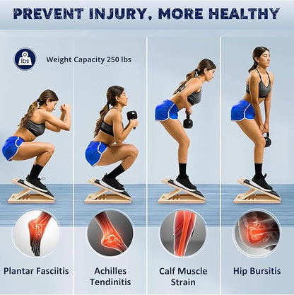 Professional Wooden Slant Board for Calf Stretching, Portable 5-Stretch Board for Knees, Non-Slip Foot Incline Board Physical Therapy Equipment Calf Stretch, Extra Side Handle for Carry