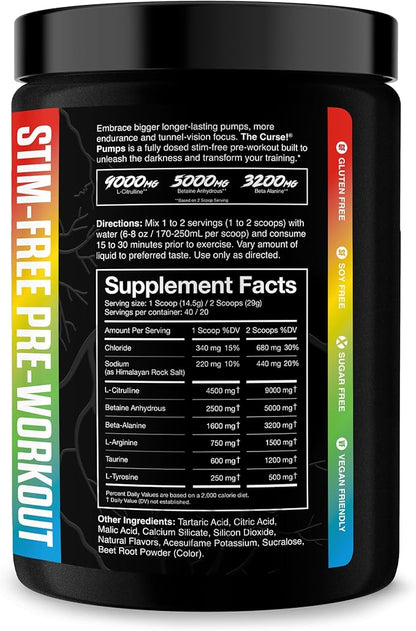 JNX SPORTS The Curse! Pump ??Stim-Free Pre-Workout | Sour Candy 40 Serves | Caffeine-Free Pump Pre Workout, Non-Stim Nitric Oxide Preworkout for Men & Women