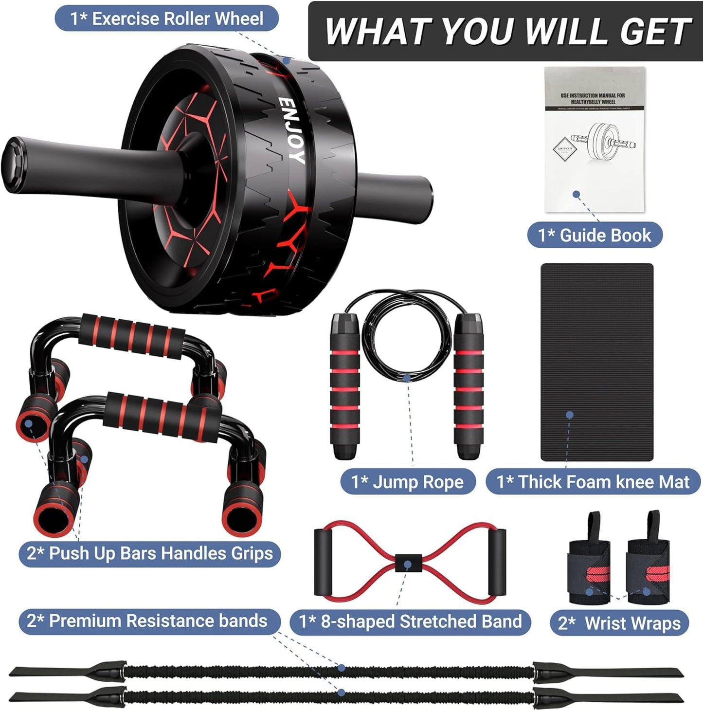 Readaeer Ab Roller Wheel, Ab Exercise Wheels Kit with Ab Roller, Resistance Bands, Knee Mat, Jump