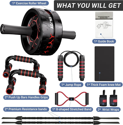 Readaeer Ab Roller Wheel, Ab Exercise Wheels Kit with Ab Roller, Resistance Bands, Knee Mat, Jump