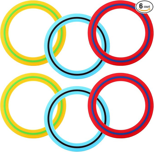 Soulchen 6 Pack Silicone Flying Ring 11 Inch Flying Disc Bulk for Backyard Pool Outdoor Soft Sports Family Camping Activities Sports Tossing Game Gifts (Blue, Yellow and Red)