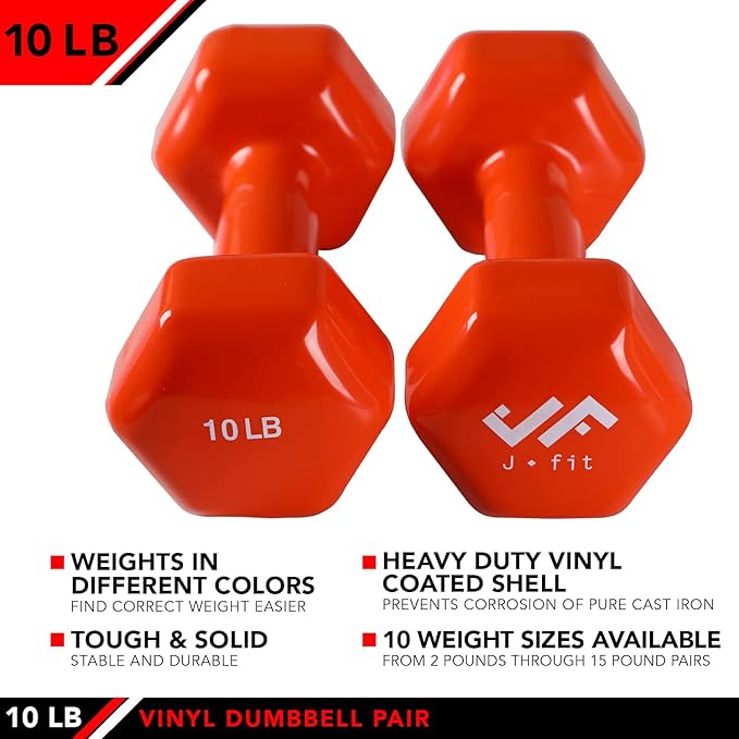 JFIT Dumbbell Pairs or Sets – Neoprene & Vinyl Coated Hand Weights for Home Gym, Strength Training, Aerobics, Cardio Exercise and Fitness