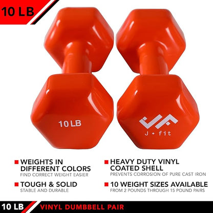 JFIT Dumbbell Pairs or Sets – Neoprene & Vinyl Coated Hand Weights for Home Gym, Strength Training, Aerobics, Cardio Exercise and Fitness