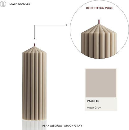 LAWA Ribbed Peak Pillar Candle - Large Beautiful Handmade Pillar Scented Soy Wax Candle Elegant Bubble Aesthetic Candle Housewarming Gift Home Room Shelf Decor Idea (Medium, Moon Gray)