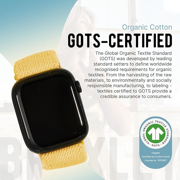 Braxley Bands - Organic Cotton Watch Bands For Women and Men, Compatible With All Apple Watch Sizes and Series - Washable, Sweat-Absorbent, Breathable Fit, Elastic Smart Watch Bands