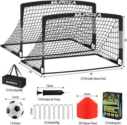 Soccer Goal, Kids Soccer Goals for Backyard Set, 2 Pack of Portable Pop Up Soccer Net with Soccer Ball, Cones, Complete Training Equipment for Youth, Toddler Outdoor Sports Games