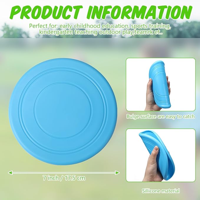 6 Pcs Kids Flying Disc 7 Inch Silicone Flying Disks Set for Kindergarten Outdoor Backyard Beach Lawn Park