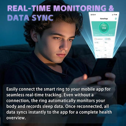 Activity Tracker Ring for Men ??Smart Ring with Heart Rate, SpO2, Blood Pressure, Sleep Monitoring, Step & Calorie Counter, 5ATM Waterproof, No Subscription Fee (Black, 7)