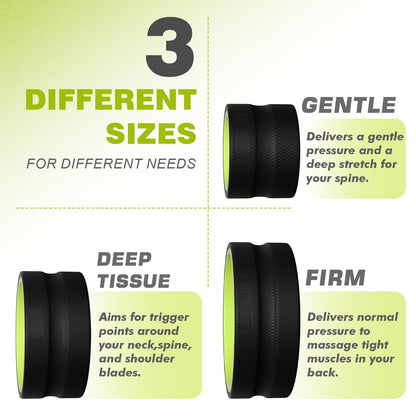 Back Roller Wheel - 3 Pack Yoga Foam Roller for Physical Therapy & Back Stretcher, Deep Tissue