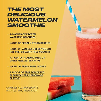 TB12 Electrolytes Powder Packets Lemonade ??Mineral-Rich Electrolyte Powder for Fast Hydration by Tom Brady - Natural, Low Sugar, Vegan, Gluten-Free, Easy to Mix - 15 Stickpacks