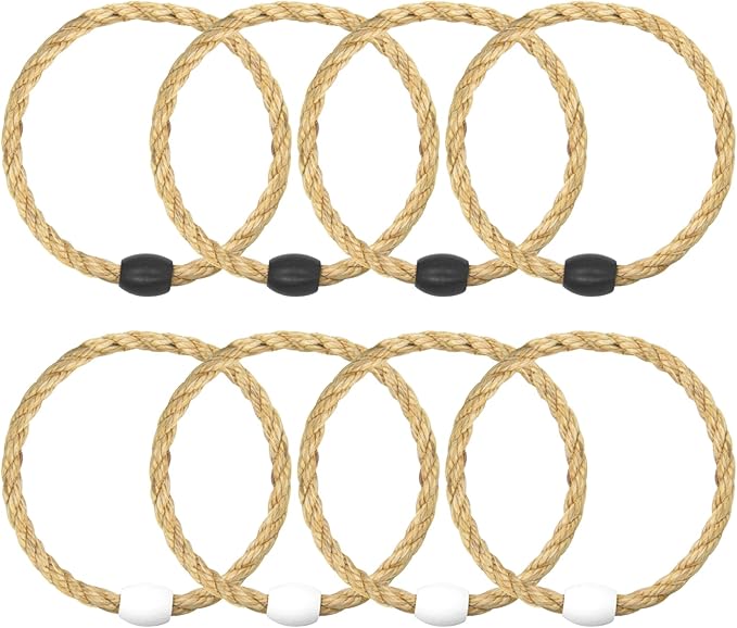 8 Pack Sisal Rope Ring Toss Game Replacement Parts for Adults and Kids, Outdoor Toss Rings for Agility Practice and Speed Game and Yard Games and Lawn Games for Party (Black and White)