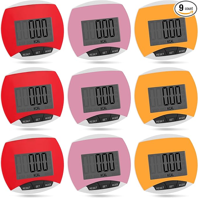 9 Pcs Simple Pedometers Bulk for Walking Steps and Miles Walking Step Counters with Calories Burned Portable Clip Step Tracker for Seniors Man Women Jogging Hiking Running