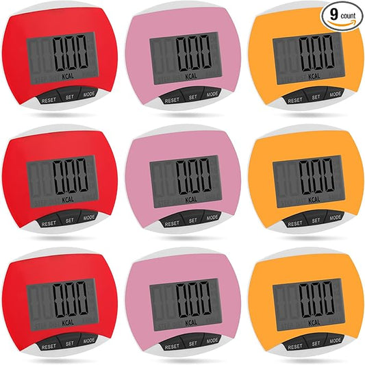 9 Pcs Simple Pedometers Bulk for Walking Steps and Miles Walking Step Counters with Calories Burned Portable Clip Step Tracker for Seniors Man Women Jogging Hiking Running