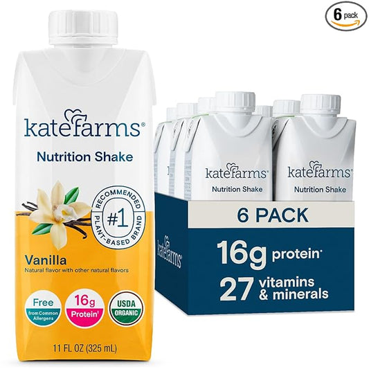 Kate Farms Organic Nutrition Shake, Vanilla, 16g Protein, 27 Vitamins and Minerals, Meal