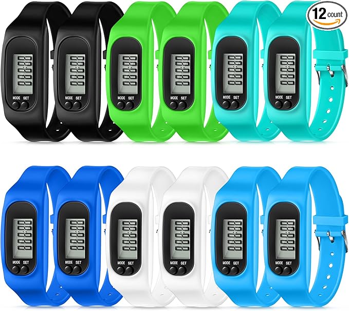 Geyoga 24 Pcs Pedometer for Walking Steps and Miles Pedometer Watch Silicone Steps Tracker Running Bracelet Ankle Step Counter for Calorie Burning and Step Counting