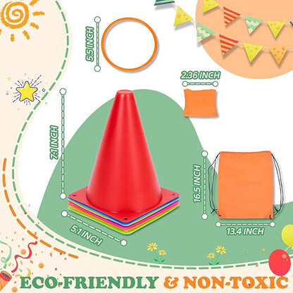 31PCS 3 in 1 Carnival Outdoor Games Combo Set for Kids, Soft Plastic Cones Bean Bags Ring Toss Games, Kid’s Gift for Birthday Party Outdoor Games Supplies, Throwing Backyard Lawn Family Toys
