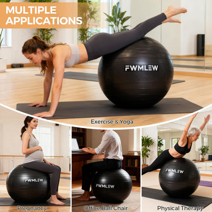 FWMLEW Extra Thick Exercise Yoga Ball, 5-Size Anti-Burst Heavy Duty Stability Gym Ball for Fitness