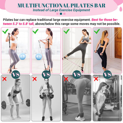 Pilates Bar Kit with Resistance Bands, Multifunctional Yoga Pilates Kit