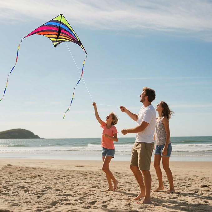 3 Pack Delta Kite Set for Adults and Kids, Single Line Beach Kites for Boys & Girls, Three Handle with String Included