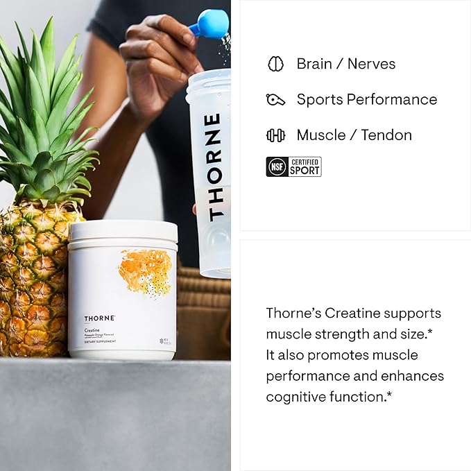 THORNE Creatine - Micronized Creatine Monohydrate Powder - Support for Muscles & Cognitive Function* - for Women & Men - Pineapple Orange - NSF Certified for Sport - 5 g per Serving - 60 Servings