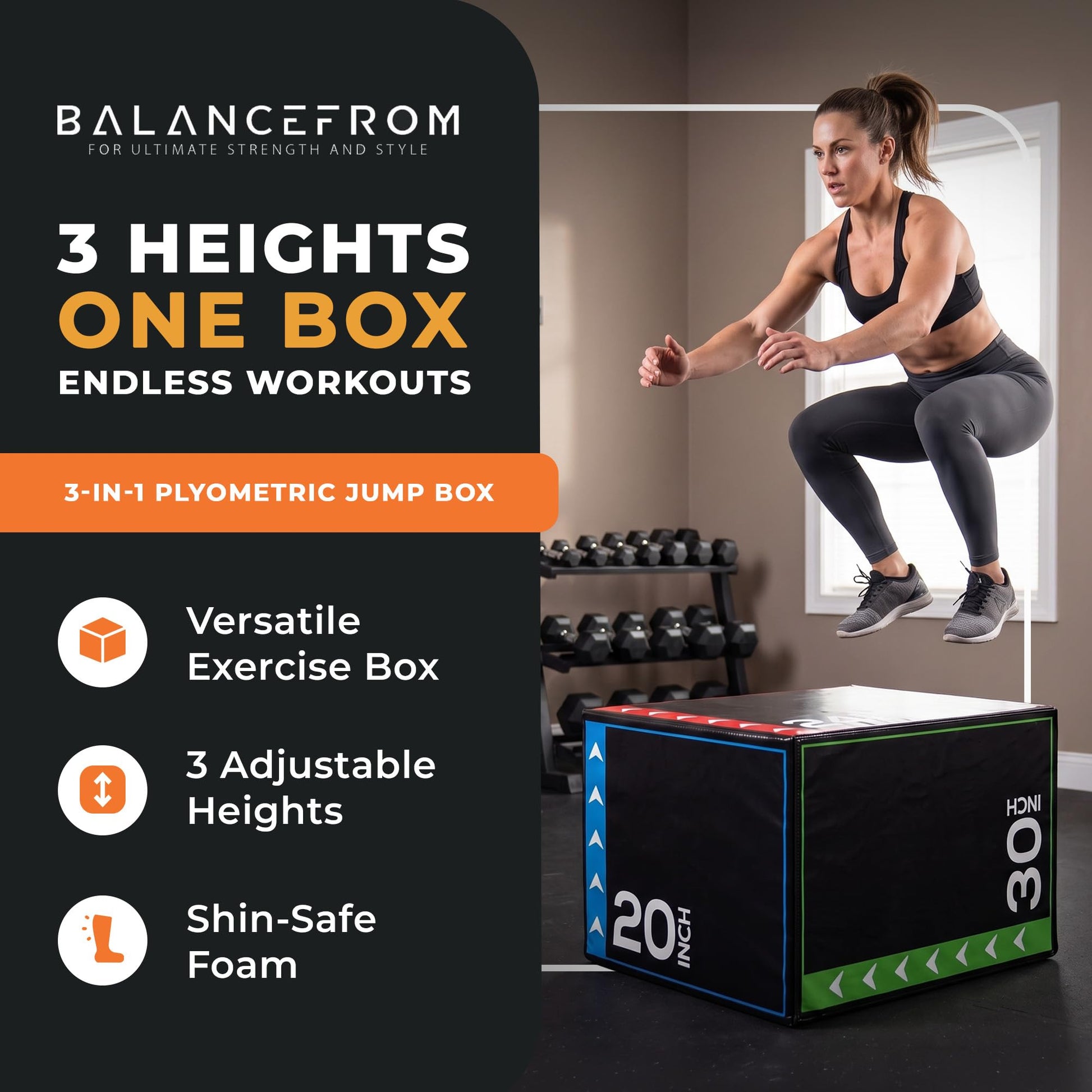 BalanceFrom 3-in-1 Foam Plyometric Jump Box for Home Gym, Multiple Heights