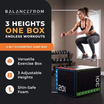 BalanceFrom 3-in-1 Foam Plyometric Jump Box for Home Gym, Multiple Heights