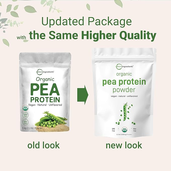 Micro Ingredients North America Grown, Organic Pea Protein Powder, 1KG (2.2 Pounds) | Plant-Based Vegan Protein, Meatless Protein Supplement, Rich in Branched Chain Amino Acids | Non-GMO, Soy Free