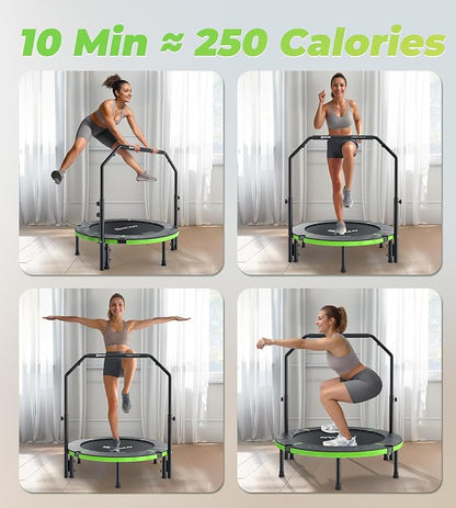 BCAN 40"/48" Foldable Mini Trampoline, Rebounder Trampoline for Adults, U/T Adjustable Foam Handle, Exercise Rebounder for Adults Indoor/Garden Workout, Max Load 330lbs/440lbs