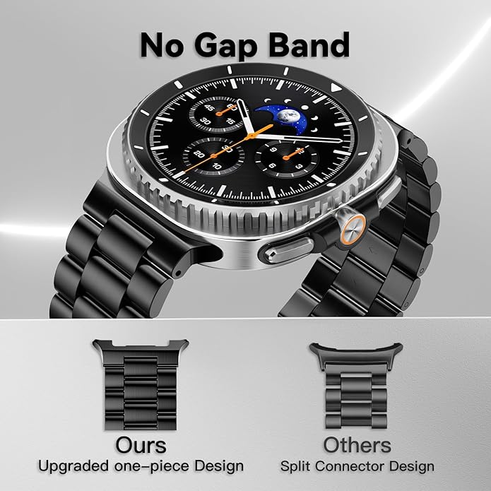 Compatible with Samsung Galaxy Watch 8 Band 40mm 44mm Galaxy Watch 8 Classic 46mm 2025, No Gap Business Stainless Steel Metal Band Strap for Galaxy Watch 8 Men Women, Black