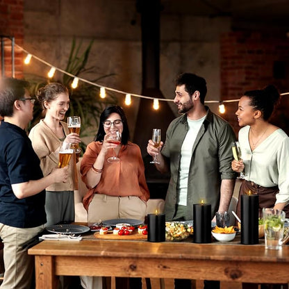 3 Packs Unscented Different Size Black Pillar Candles, Dripless Non-Toxic Smokeless 3x4, 3x6, 3x8 Inch Cylinder Candles for Halloween Wedding, Dinner Table, Party, Power Outage, Emergency