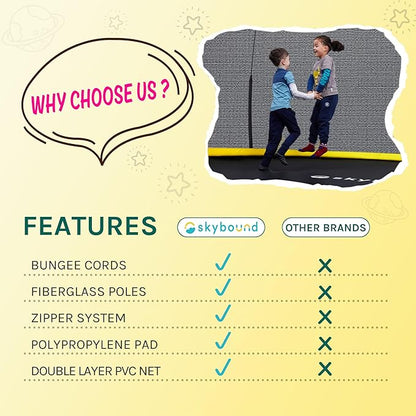 SkyBound 14 FT 12 FT 10FT 8FT 6FT Springless Trampoline for Kids and Adults - Recreational Trampolines with AntiRust Coating - Bungee Cords Outdoor Trampoline for Kids - No-Gap Design Zipper System