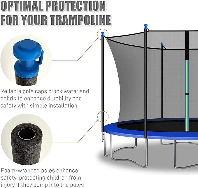 6PCS Universal Trampoline Poles Replacement Enclosure Poles Fit 8-16FT Straight Pole Trampoline Frame, Heavy Duty Trampoline Accessories Kits Include Foam Sleeve & Hardware for 2 Install Ways