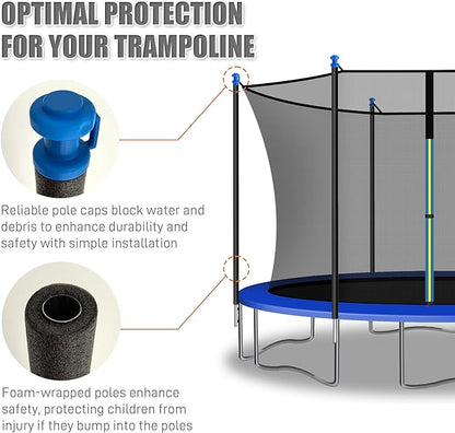 1PCS Trampoline Pole Replacement, Trampoline Enclosure Pole Fits 8-16FT Straight Pole Trampoline Frame, Reliable Trampoline Accessories Includes Foam Sleeve & Pole Caps for 2 Install Ways