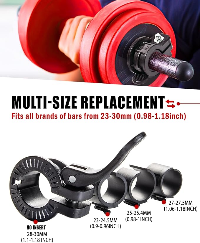 Narrow Barbell Clips 2.5cm Width for Olympic Bars, 0.9-1.18inch Adjustable Weight Clamps, Quick Release Locking Collars for Weightlifting