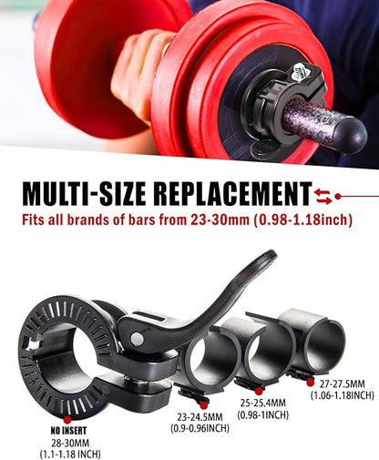 Narrow Barbell Clips 2.5cm Width for Olympic Bars, 0.9-1.18inch Adjustable Weight Clamps, Quick Release Locking Collars for Weightlifting
